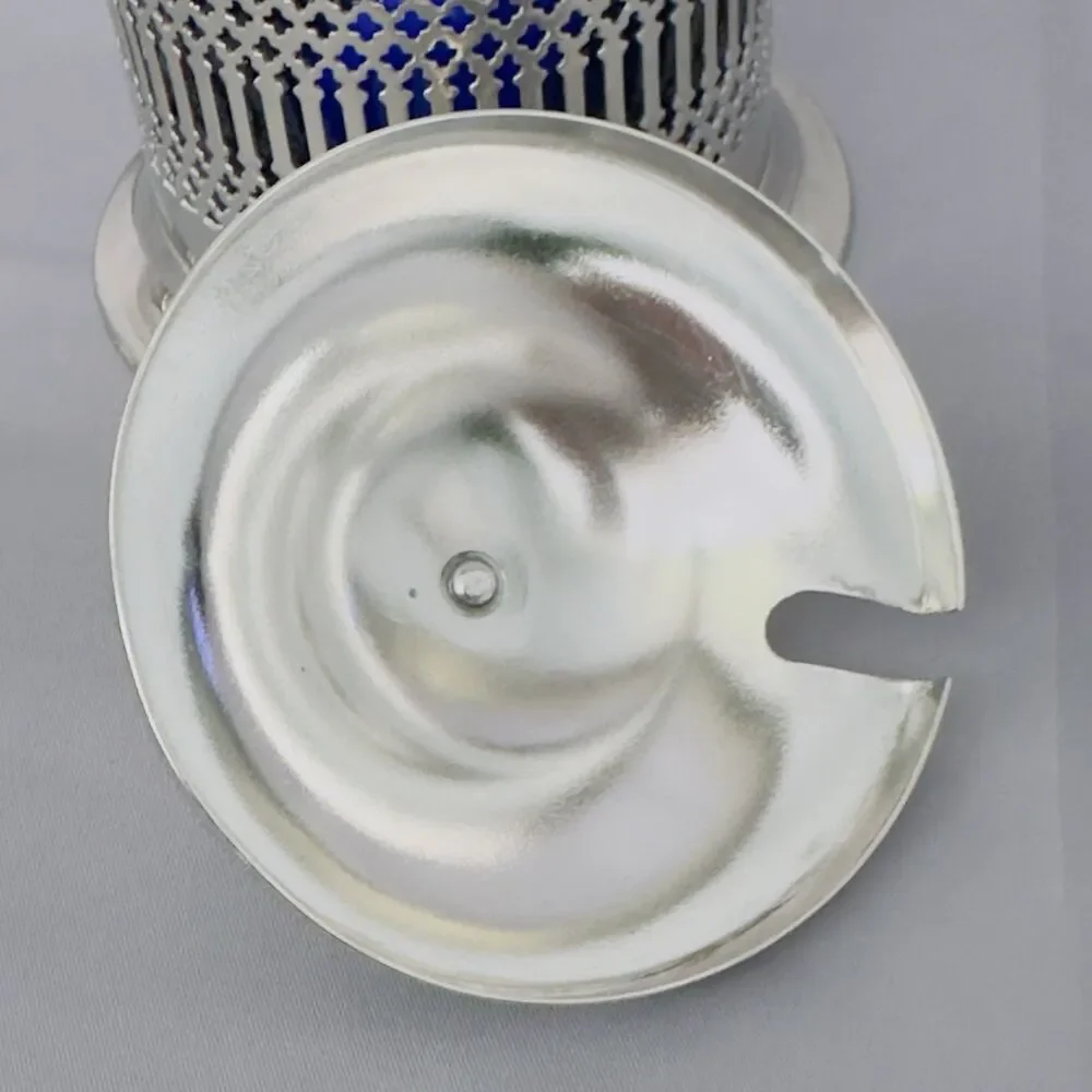 England Silver Plated Condiment Jar Lid Cobalt Blue Glass Insert & Spoon Reticul